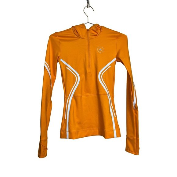 Adidas Sweater Womens XXS Orange White Pullover 1/4 Zip Active Truepace Hoodie - Picture 3 of 5